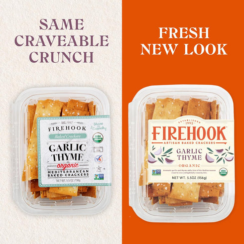 Firehook Garlic Thyme Crackers – Artisan Baked, Crunchy, Organic, Non-GMO, Kosher – 5.5 oz Box