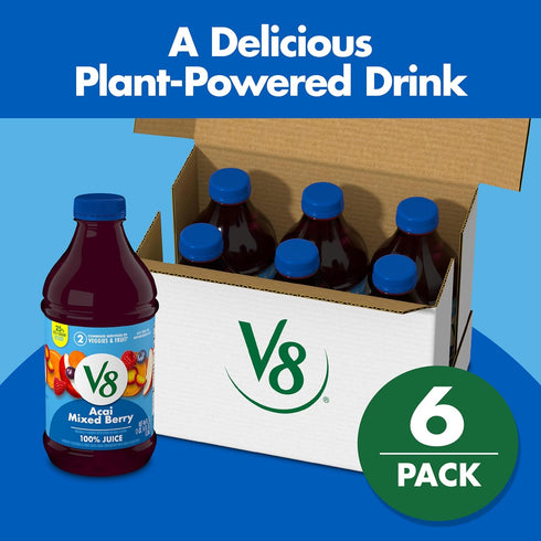 V8 100% 46 oz (6 Pack) Acai Mixed Berry Fruit and Vegetable Juice, fl Bottle