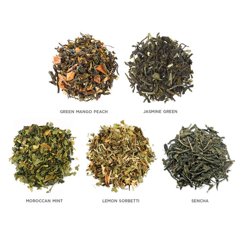 Tea Forte Green Tea Assortment Gift Set, 15 Count, Single Steeps Loose Leaf, Assorted Blends, Pre-Portioned Pouches