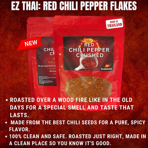 3.5oz EZ THAI - Chili Pepper Flakes - Thai Red Chilli Crushed Powder Seasoning Spice for Chinese, Mexican, & Asian