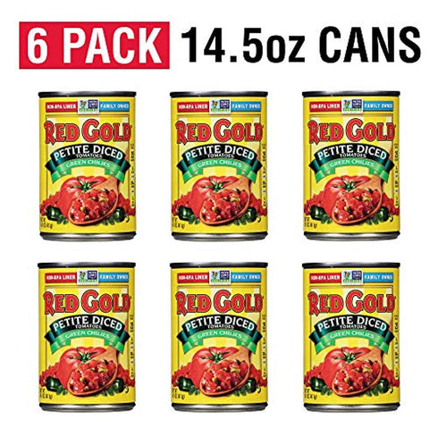 14.5oz (Pack 6) Red Gold Petite Diced Tomatoes Green Chilies, Can