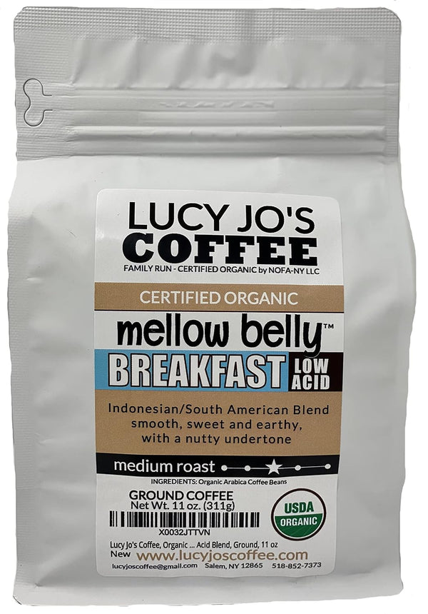 Lucy Jo's Coffee, Organic Mellow Belly Breakfast Low Acid Blend, Medium Roast,