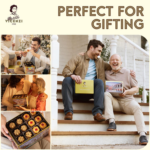 32.5oz (920g) Matilde Vicenzi Roma Cookie Gift Tin - Pastries & Cookies in Individually Wrapped Trays - Gourmet Gifts