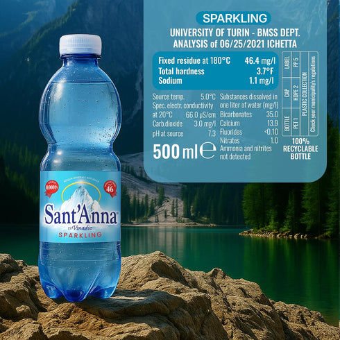 16.9 Oz (24-Pack) Sant'Anna Frizzante Sparkling Natural Mineral Water, Fl | Pure Italian Alps Mountain-Fresh Drinking