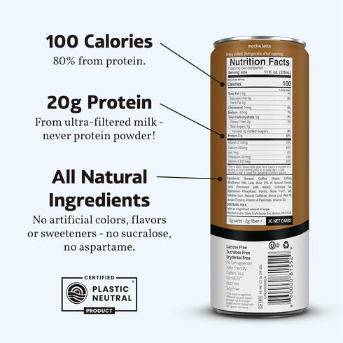 175mg 20g 1g 100 3g 11 oz, 12 Slate Milk - High Protein Iced Coffee - Mocha Latte - Caffeine, Lactose Free Energy