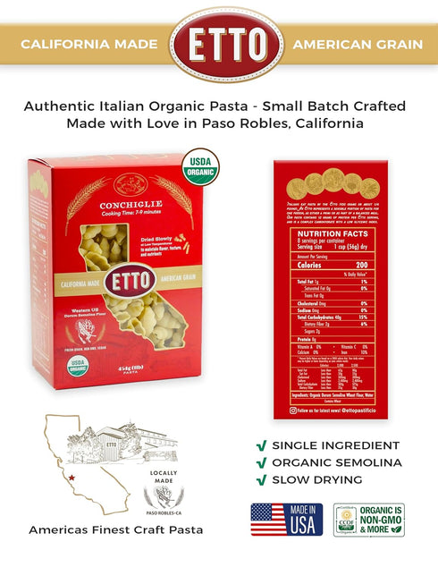 4 (4 Etto Pasta- Organic Conchiglie Pasta- Single Ingredient- Non-GMO Pasta- Vegan, Vegetarian, Organic Pasta.