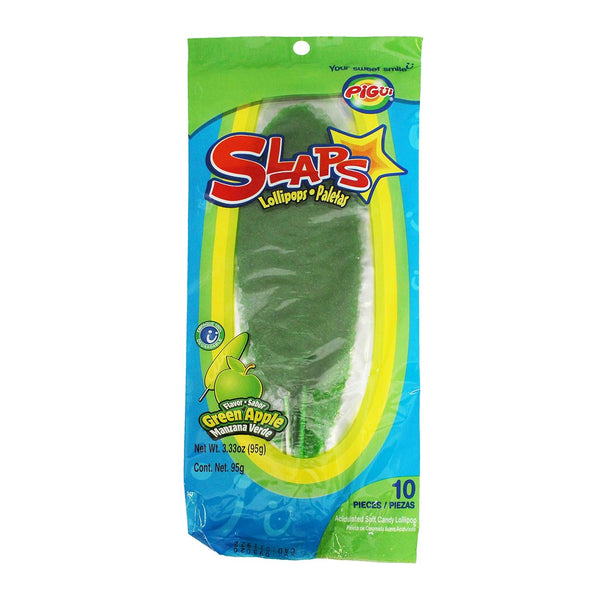 Dulces Pigui Slaps Green Apple Flavor, Paletas Mexican Candy (10 Lollipops)