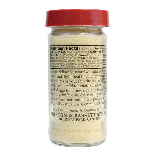 Bassett 2.4oz Morton & Ground Yellow Mustard, Salt-Free, Non-GMO, Tangy & Bold Seasoning for Pork, Veggie Roasts