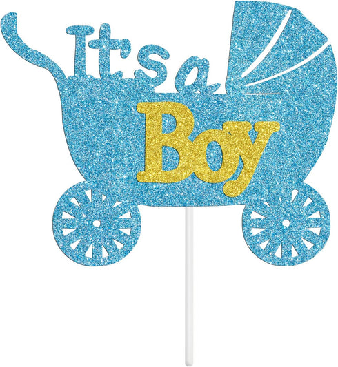 Blue Glitter It's a Boy Cake Topper for Baby Shower, Baby Boy Birthday Party Sign, Gender Reveal Decoration Supplies