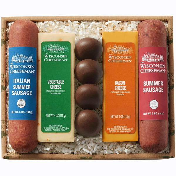 The Wisconsin Cheeseman 5-Piece Delights Summer Sausage Meats and Cheeses Gift Basket