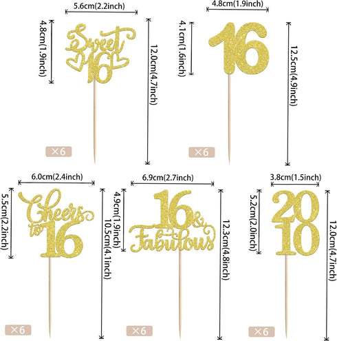 30 16th 16 2010 16 16th PCS Happy Birthday Cupcake Toppers Sweet Fabulous Sixteen Since Cupcake Picks Cheers to Years