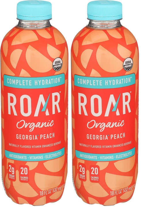Roar Organic Georgia Peach Naturally Flavored Vitamin Enhanced Beverage 18 oz (Pack