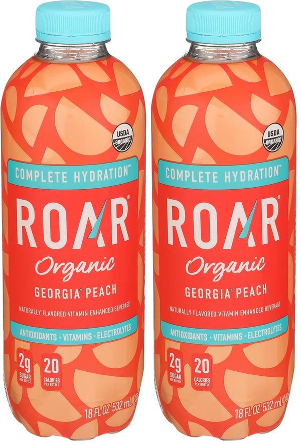 Roar Organic Georgia Peach Naturally Flavored Vitamin Enhanced Beverage 18 oz (Pack