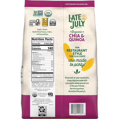 10.1 Oz Late July Chia & Quinoa Organic Tortilla Chips, Bag