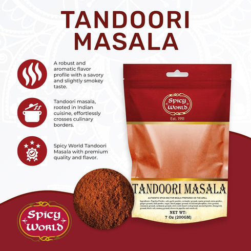 Spicy World Tandoori Masala Spice Mix Seasoning 7 Oz - 18 spice blend - Premium Quality Tandori Masala, Marinade & Grill Spice Blend, Blended Right Here in the USA!