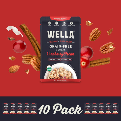 Packets, (10 Count, 1.6 oz. Packets) Wella Cereal Oatmeal Alternative, Gluten-Free Breakfast Hot Cereal, Grain-Free