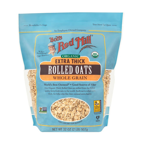 32oz (Pack 4) Bob's Red Mill Organic Extra Thick Rolled Oats, of - Non GMO, Whole Grain, Vegan, Kosher