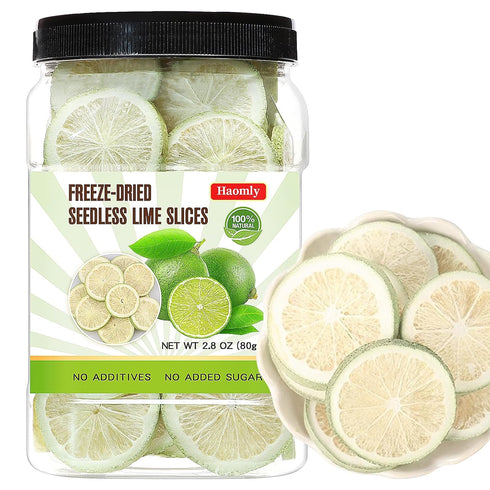 Haomly Freeze-dried Seedless Lime Slices.2.8oz(80g),Dehydrated Limes for Cocktails,Tea, Snacking, Baking, Smoothies, Garnishing,