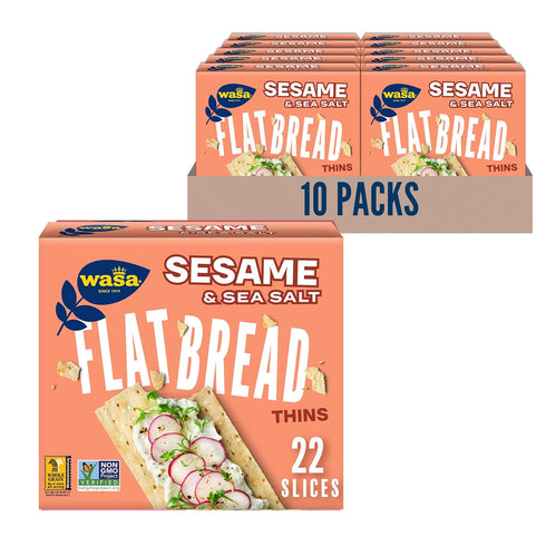 Wasa Sesame & Sea Salt Flatbread Thins, 6.7 oz (Pack of 10),