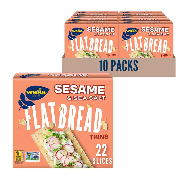 Wasa Sesame & Sea Salt Flatbread Thins, 6.7 oz (Pack of 10),