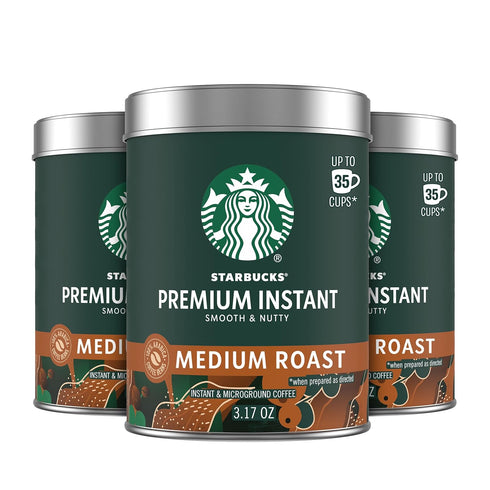 Starbucks Premium Instant Coffee, Medium Roast Coffee, Arabica Beans, Three 3.17 oz
