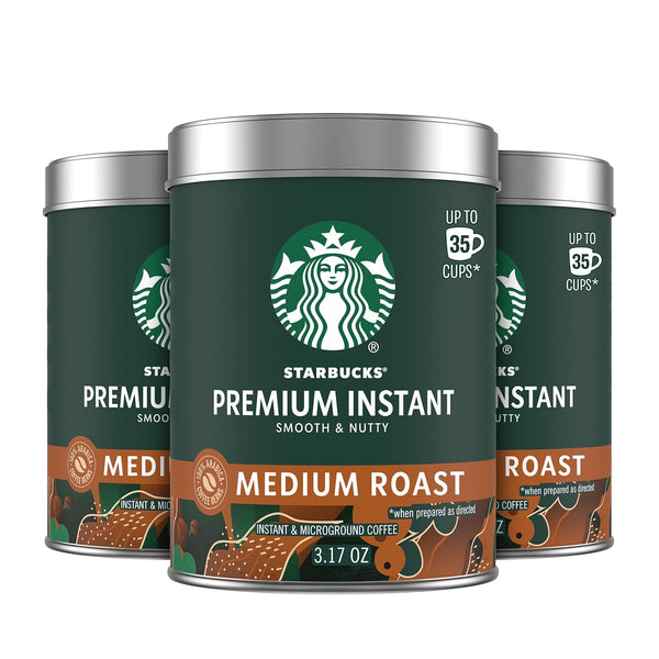 Starbucks Premium Instant Coffee, Medium Roast Coffee, Arabica Beans, Three 3.17 oz