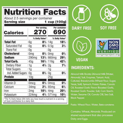 9 Kite Hill Spinach and Almond Milk Ricotta Ravioli Pasta, Ounces, Dairy Free, Non-GMO, Vegan