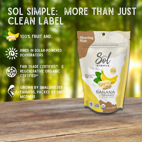 6oz Pack SOL SIMPLE Regenerative Organic Certified, Dried Banana | Snack | One Ingredient | Vegan | Non-GMO | No Added