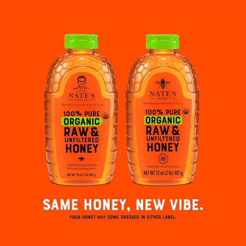 100% 32oz. Nate's Organic Pure, Raw & Unfiltered Honey - USDA Certified Organic - Squeeze Bottle