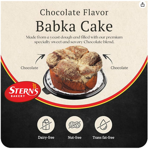 Sterns Bakery Chocolate Babka Cake Purim Gift, Mishloach Manot | Artisan Chocolate Breakfast Pastries | Kosher