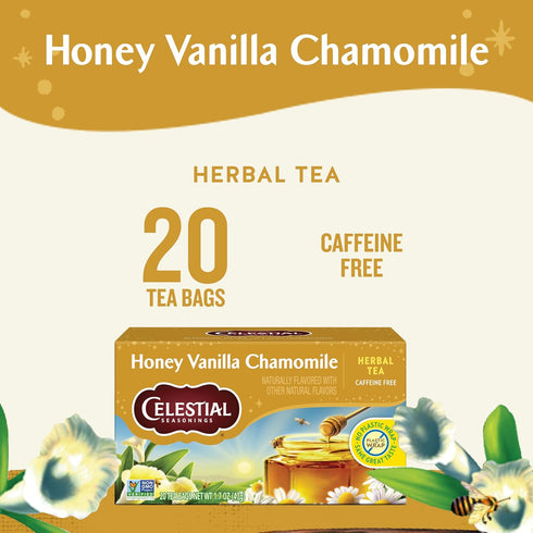 20 (Pack 6) Celestial Seasonings Chamomile Tea Bags - Honey Vanilla Herbal Tea, Caffeine Free, Bags Per Box
