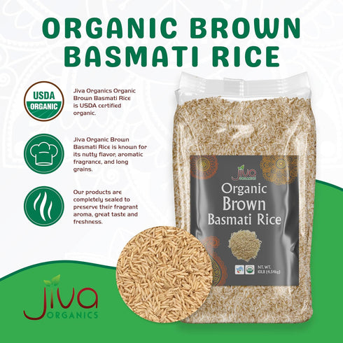 10 Jiva Organic Brown Basmati Rice Pound Bag - Premium Quality from India