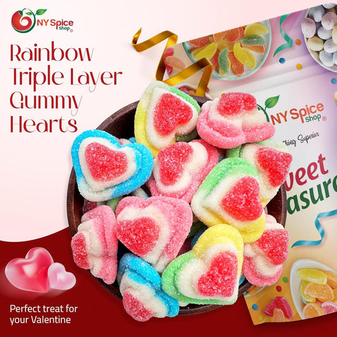 Gummy 3 Gummy NY Spice Shop Rainbow Triple Layered Heart Shaped Candy - Pound Candy Pieces for sweet Treats - Soft