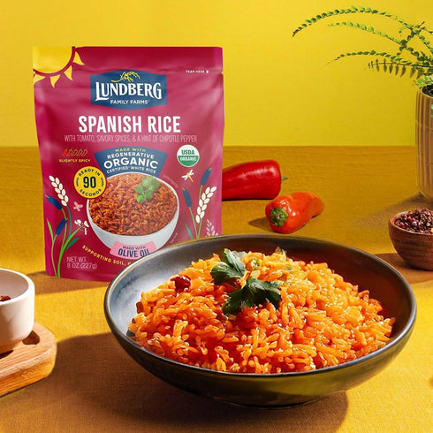 90 8oz Lundberg Organic Spanish Rice - Microwave Ready in Seconds, Regenerative Organic Lightly Seasoned White Jasmine