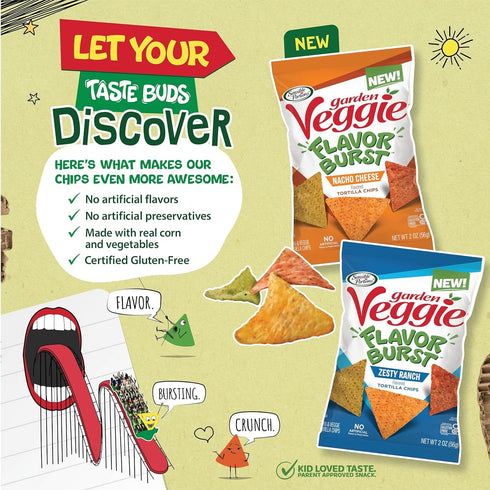 6 Oz (Pack 6) Sensible Portions Garden Veggie Flavor Burst Tortilla Chips, Nacho