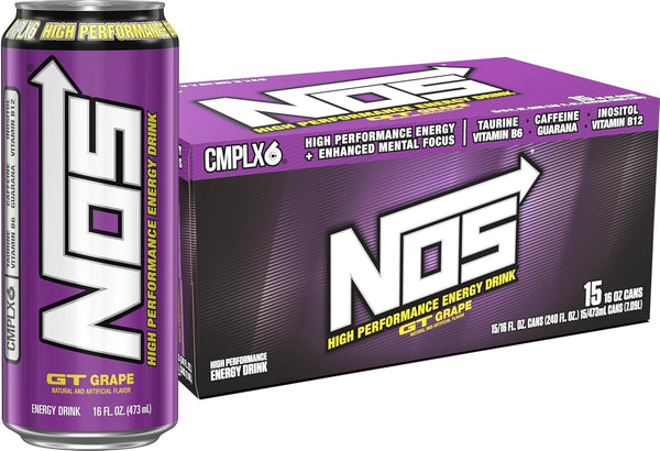NOS GT Grape: High Performance Energy Drink. 16 Fl oz | Pack