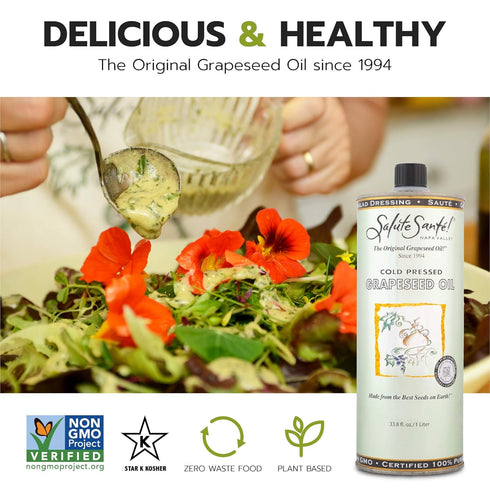 Cold Pressed Grapeseed Oil by Salute Sante! Healthy Non-GMO Cooking Oil for Salad Dressings, 500 Milliliter