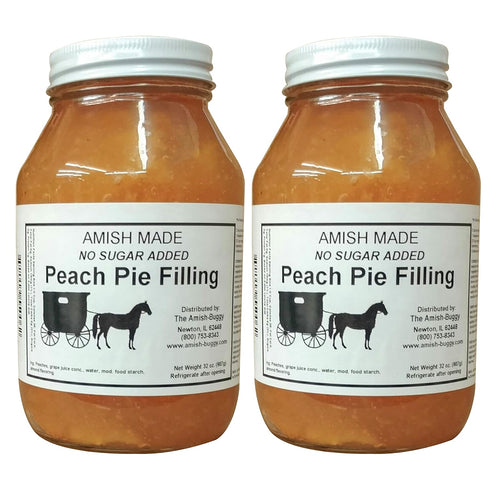 Amish Buggy Amish Pie Filling No Sugar Added Peach- TWO 32 Oz Jars