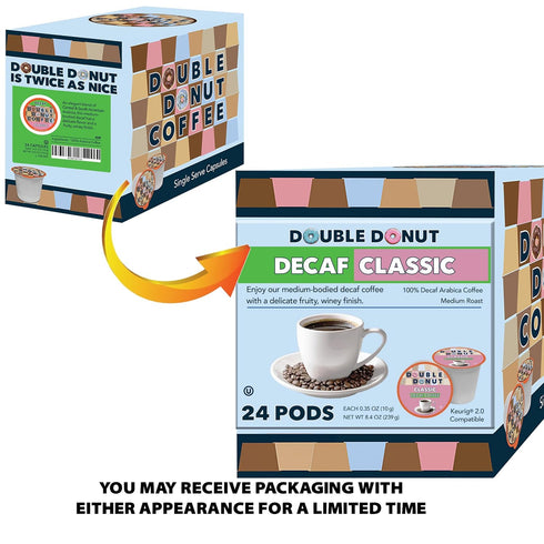 Double Donut Medium Roast Decaf Coffee Pods, Classic, for Keurig K-Cup Machines, 24 Single-Serve Capsules