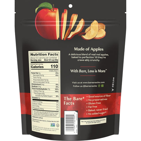 3.4oz bare Baked Crunchy Apple Chips, Fujis & Reds, Bag