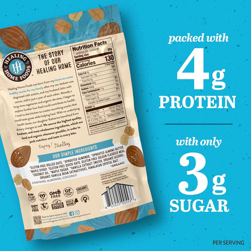 Healing Home Foods 7oz (1Pack) Almond Butter Chunk Protein Granola Cereal, Gluten Free, High Protein, Low Sugar Healthy