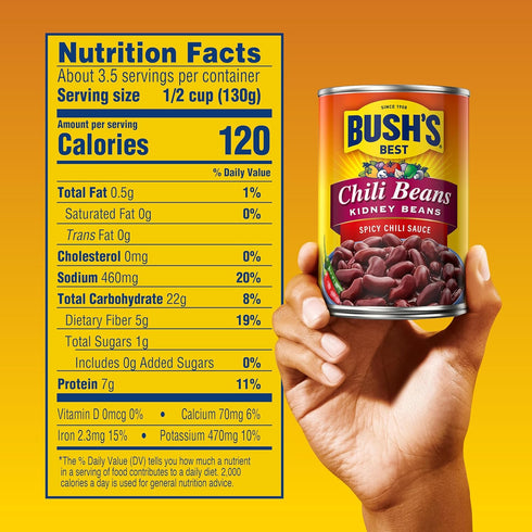 16 oz (Pack 12) BUSH'S BEST Canned Spicy Dark Red Chili Beans, Source of Plant Based Protein and Fiber