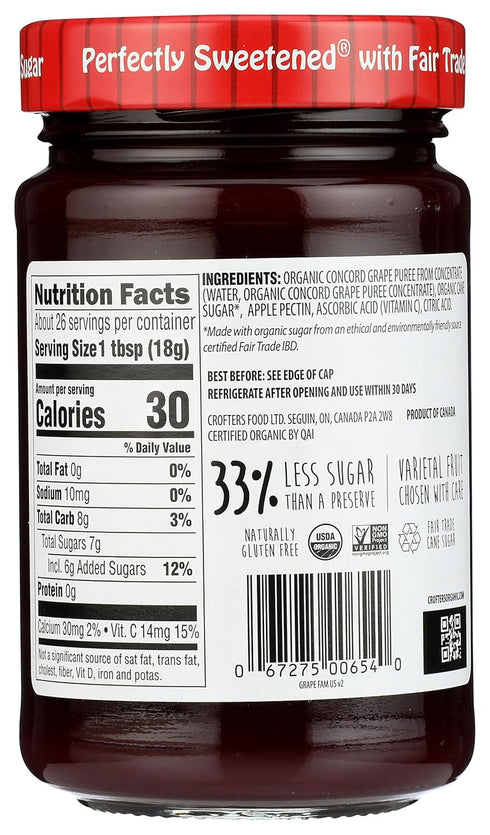 Crofters 16.5 Oz Organic Concord Grape Premium Spread, Jar