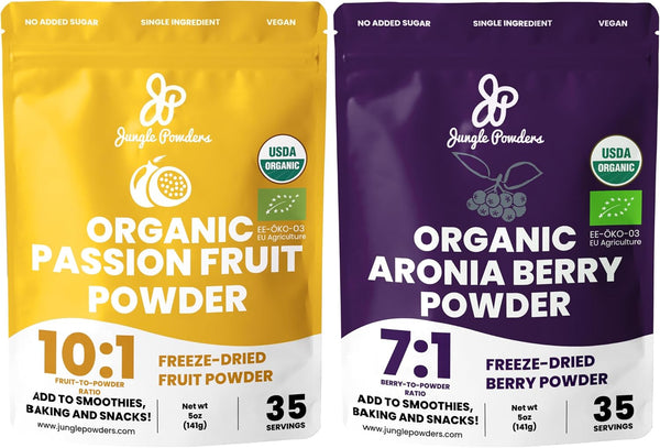 Jungle Powders Organic Passion Fruit Powder 5oz Bag & Aronia Berry Powder