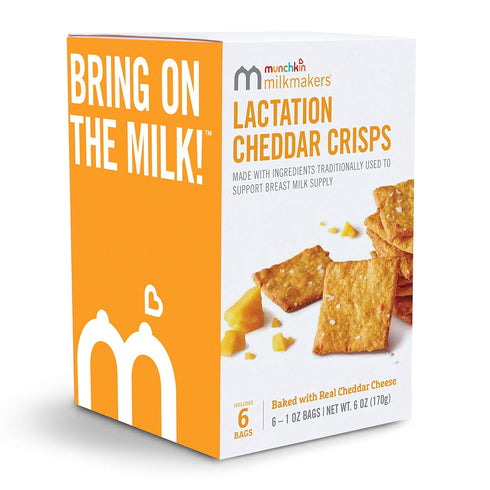 6 Count Munchkin Milkmakers Lactation Cheddar Crisps for Breastfeeding Moms with Oats and Flax