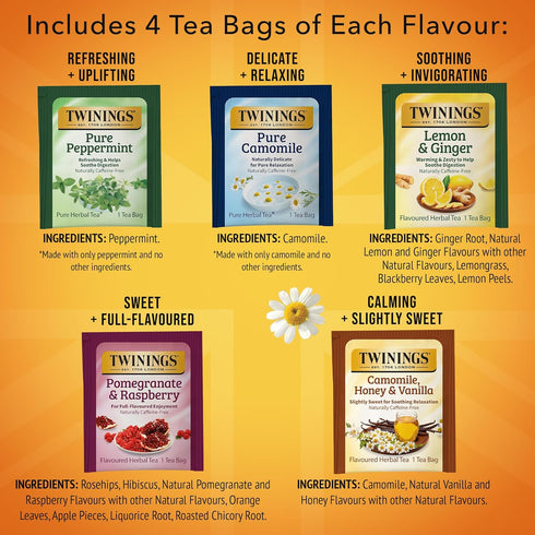 Pack, 20 Count (Pack 1), 5 20 Twinings Herbal Tea Variety of Formerly Assorted Herbal, Includes Flavours, Naturally