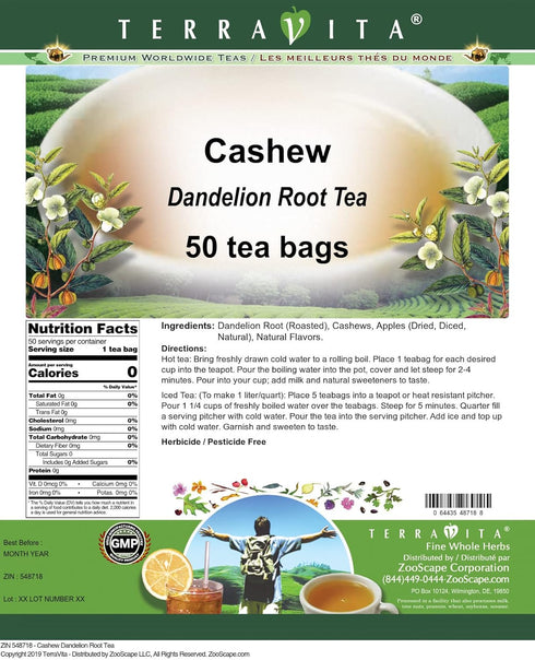 Terravita (50 548718) Cashew Dandelion Root Tea tea bags, ZIN: