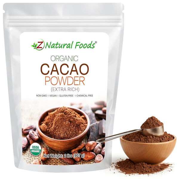 Z Natural Foods Organic Cacao Powder, Nutrition-Packed, Extra-Rich Dark Chocolate Flavor, Perfect