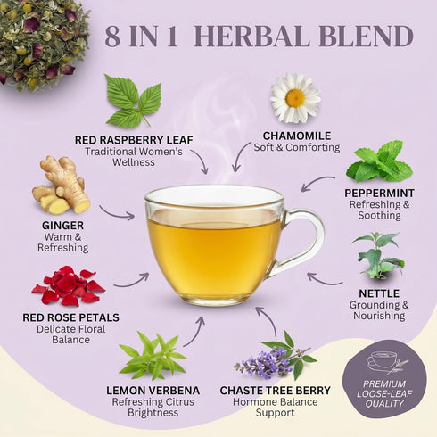 Hormone Balance for Women Tea with Red Raspberry Leaf, Chamomile, Peppermint, Nettle & Chaste Tree Berry Organic Herbal