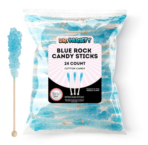 Light Blue Rock Candy Sticks Cotton Candy Sugar Flavor, 24 Pack Bulk